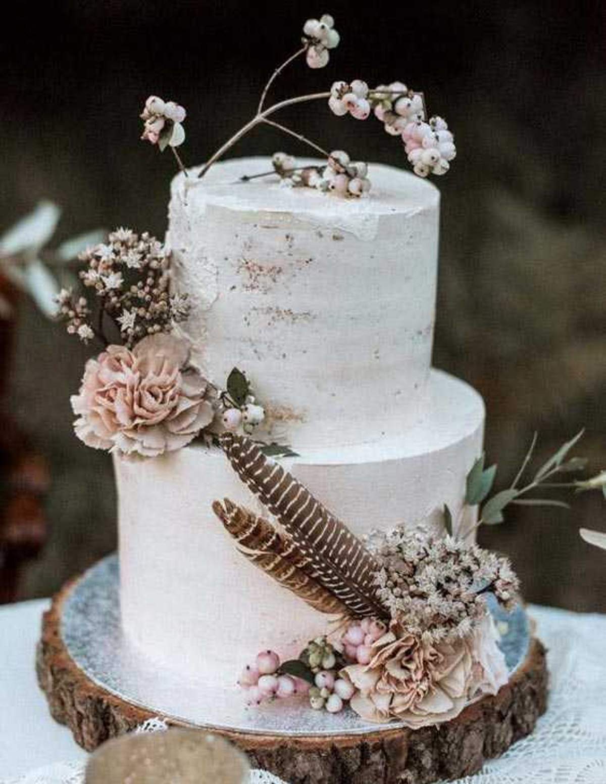 two tier boho wedding cakes - boho chic wedding cake - simple boho wedding cake
