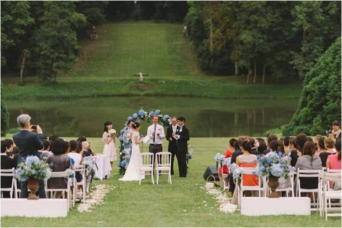 A Blue and White Lakeside Wedding at Chateau de Baronville, Loire