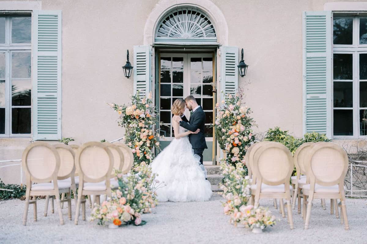 Layered Peach and Lace at Domaine le Castelet, Occitanie