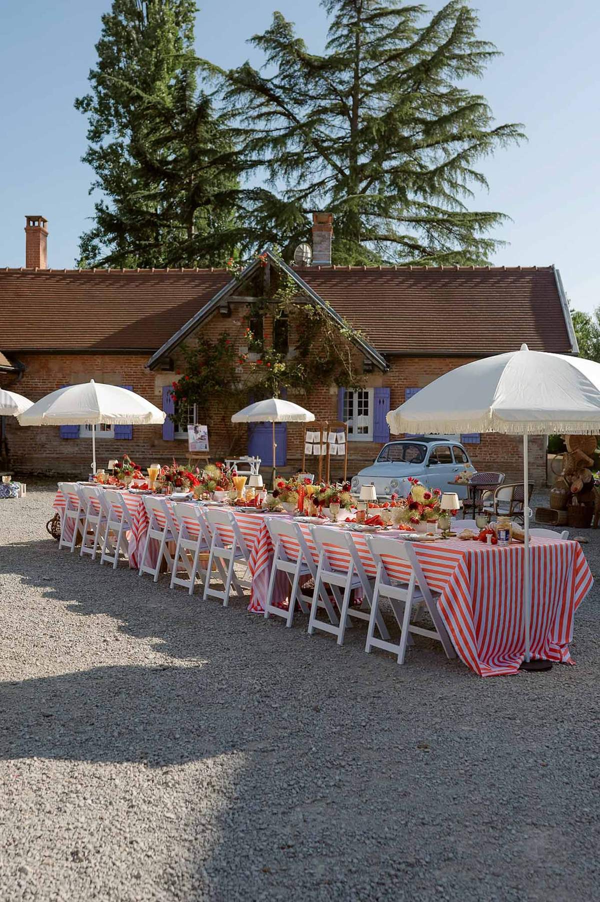 Cherry Red Dahlias and Wood-Fired Pizza at Chateau de Glairans, Burgundy
