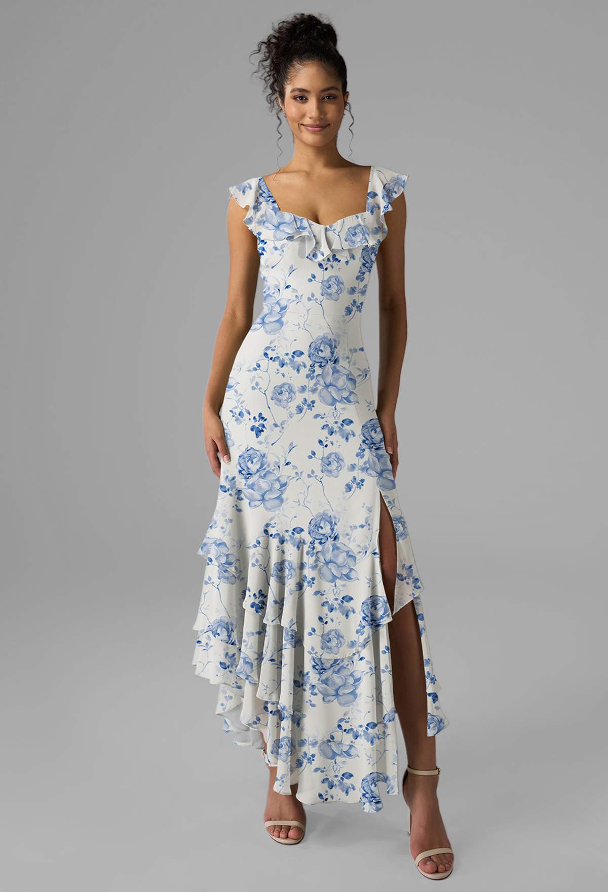 blue floral bridesmaid dress
