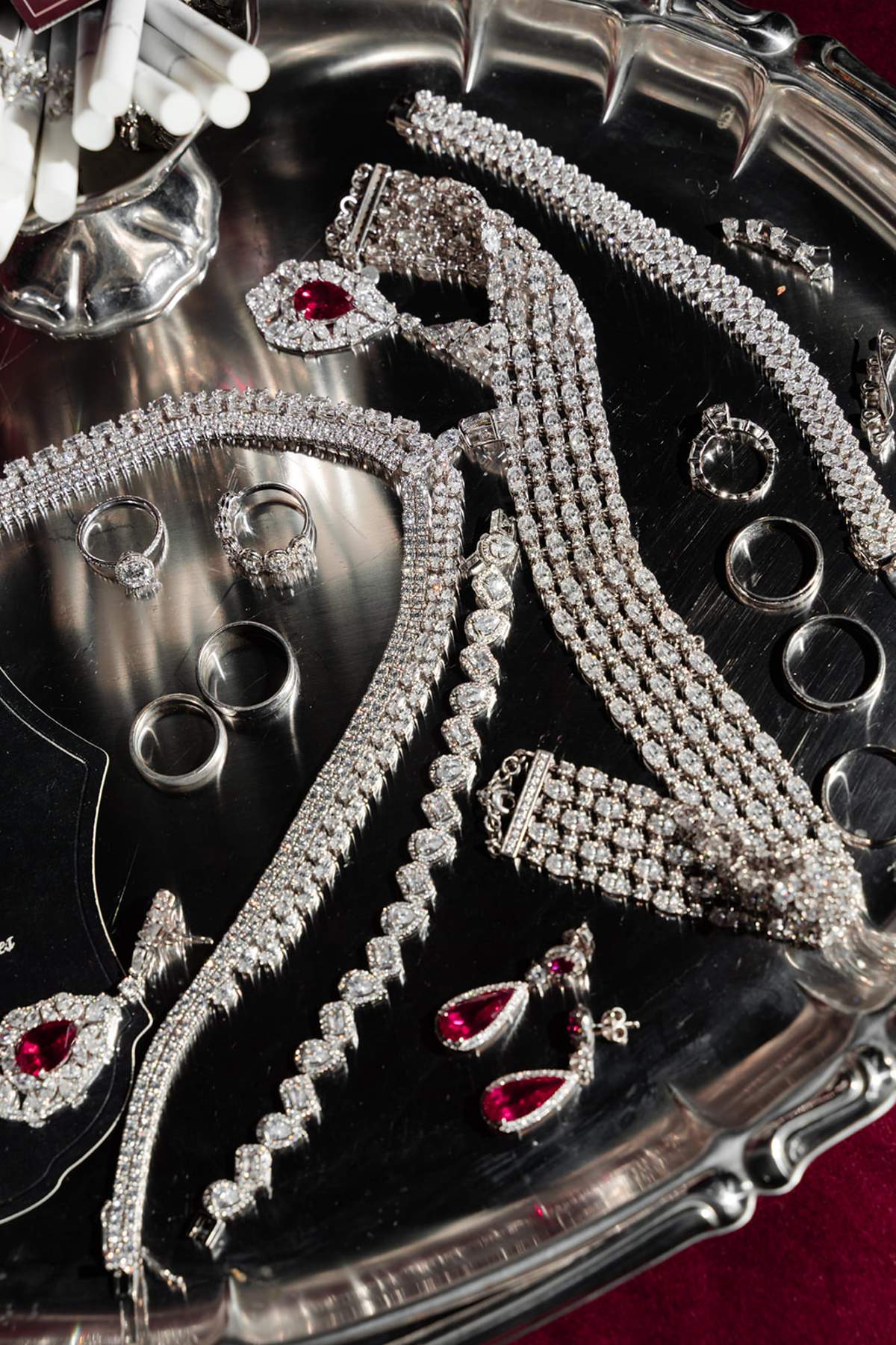 Burgundy and Chrome: A Couture Editorial at Domaine des Halles, near Lyon