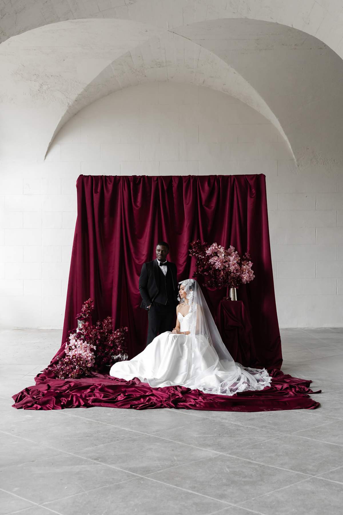 Burgundy and Chrome: A Couture Editorial at Domaine des Halles, near Lyon