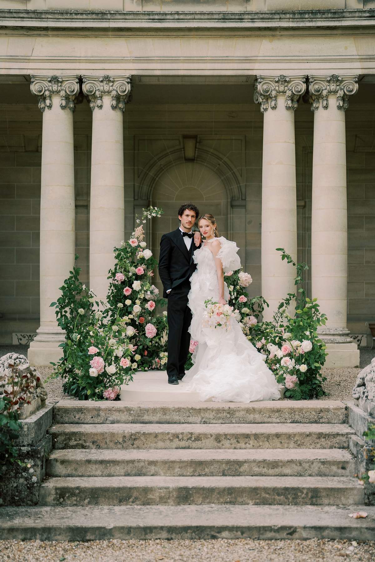 A Flower-Filled Bathtub and Circular Platform at Château du Prieuré
