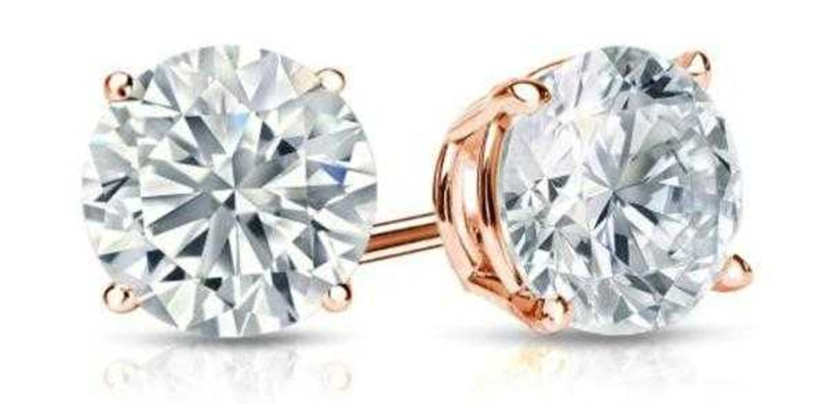 14k Rose Gold 4 Prong Basket Round Diamond Stud Earrings