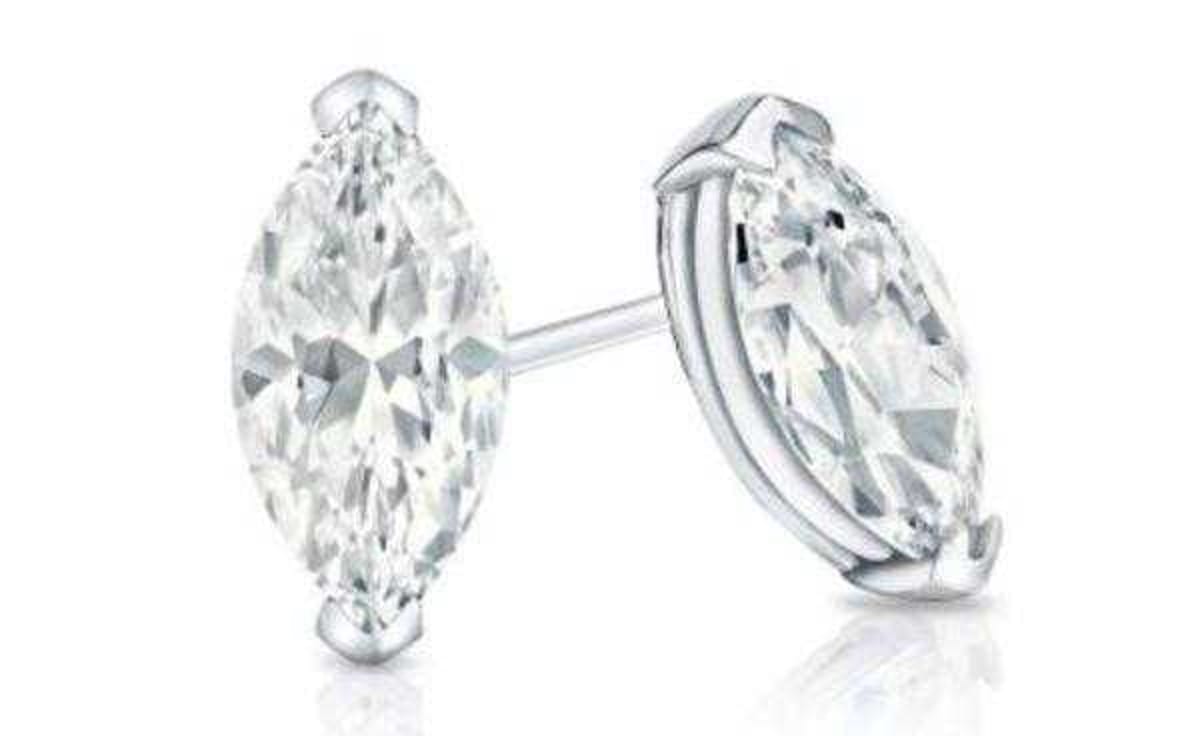 Certified 14k White Gold V End Prong Marquise Cut Diamond Stud Earrings
