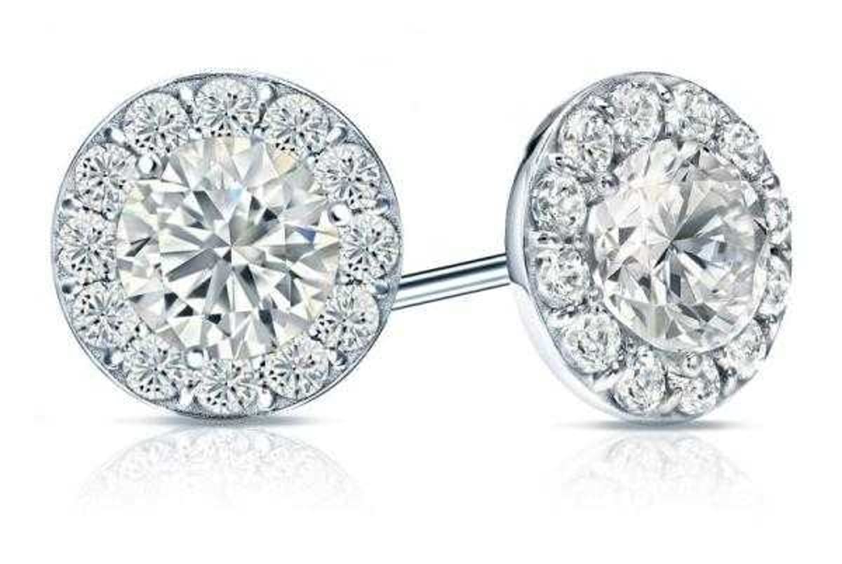 White Gold Halo Round Diamond Stud Earrings