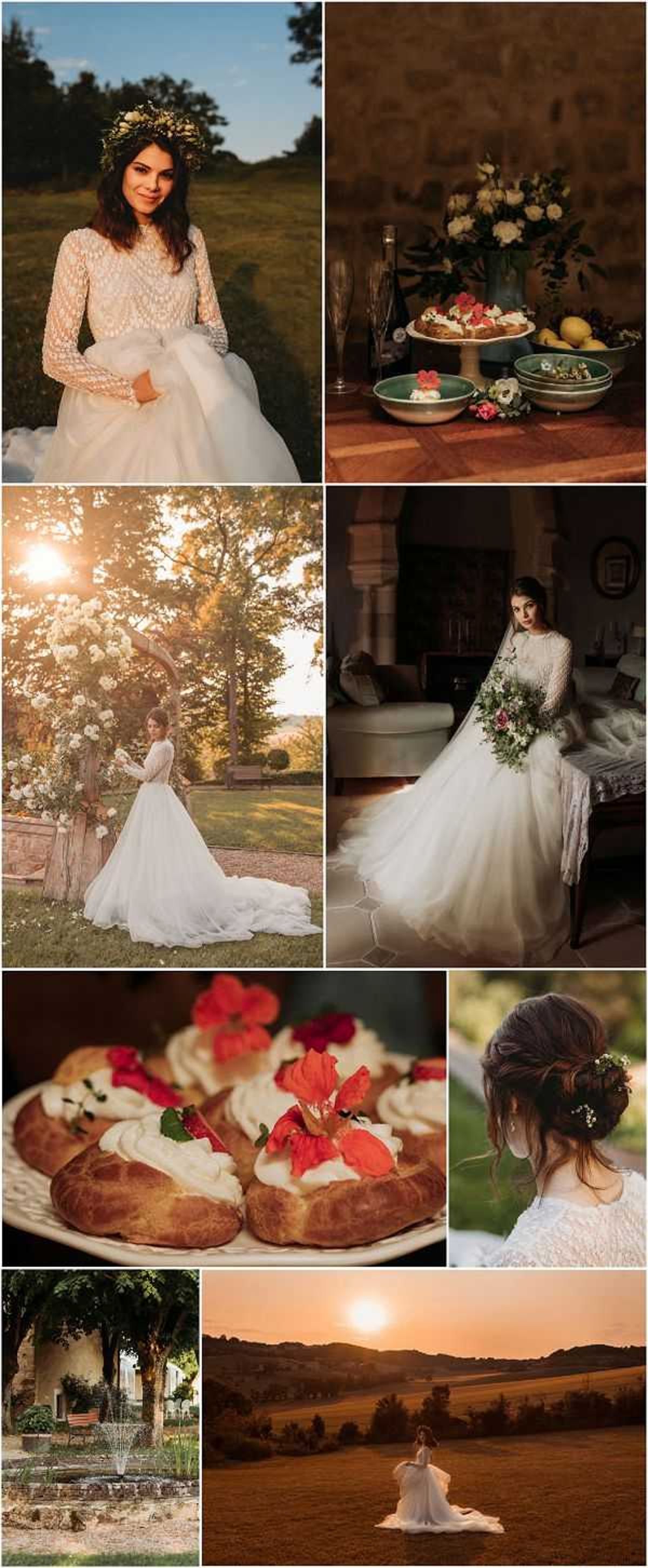 Looking at this collage of images, I can identify several recurring visual themes and elements:

**Evident Subjects:**
1. **Sunsets/Golden Hour** - Multiple images show warm orange and golden sunset skies over landscapes
2. **Baked Goods** - What appears to be bagels or donuts on a cake stand/plate
3. **Lemons/Citrus** - Yellow lemons appear in bowl arrangements
4. **Natural Landscapes** - Rolling hills, fields, and countryside views
5. **A Person** - Someone with blonde hair appears in what looks like a portrait/fashion style photo

**Visual Style:**
- Warm, golden color palette throughout
- Lifestyle/aesthetic photography style
- Mix of food, nature, and portrait photography
- Soft, dreamy lighting in several shots

**Possible Context:**
This looks like it could be a **mood board** or **Instagram-style collage** for a lifestyle brand, blog, or personal aesthetic that emphasizes:
- Rustic/countryside living
- Warm summer vibes
- Food and nature

Is there something specific you'd like to know about these images, or are you looking for information about one of the specific elements shown? I want to make sure I'm providing the most helpful response for your needs.

---

*Note: I can see the images contain text/watermarks but I cannot read specific text clearly in this format.*