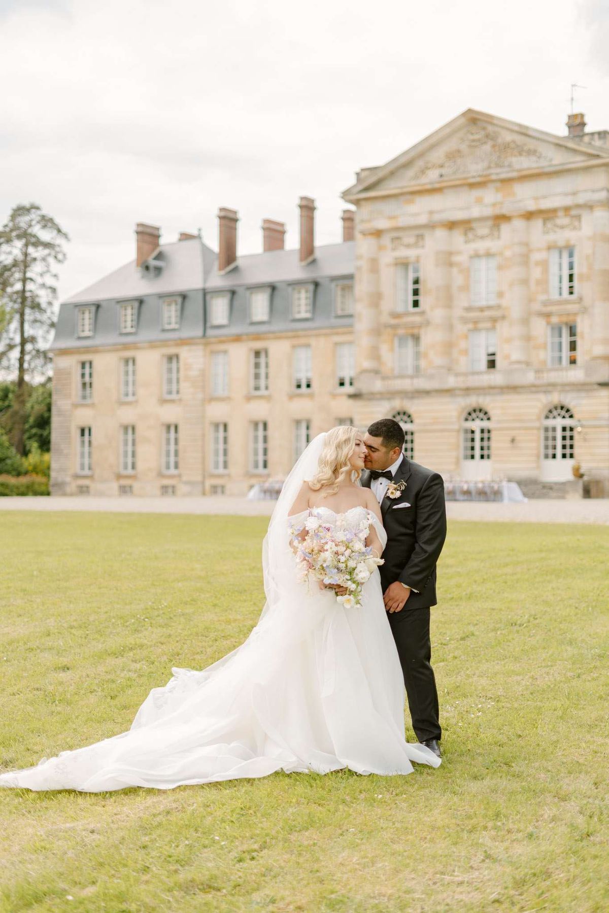 Lavender Blooms and Pronovias Organza at Chateau de Courtomer, Normandy