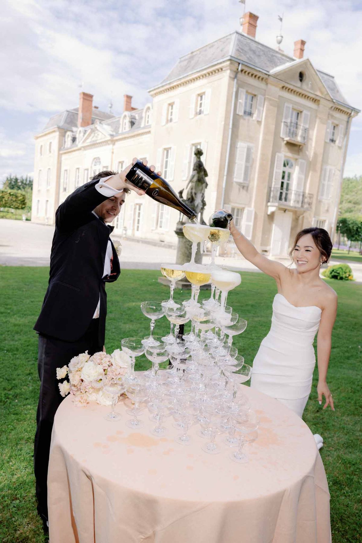 Bride and groom portrait at a French chateau
