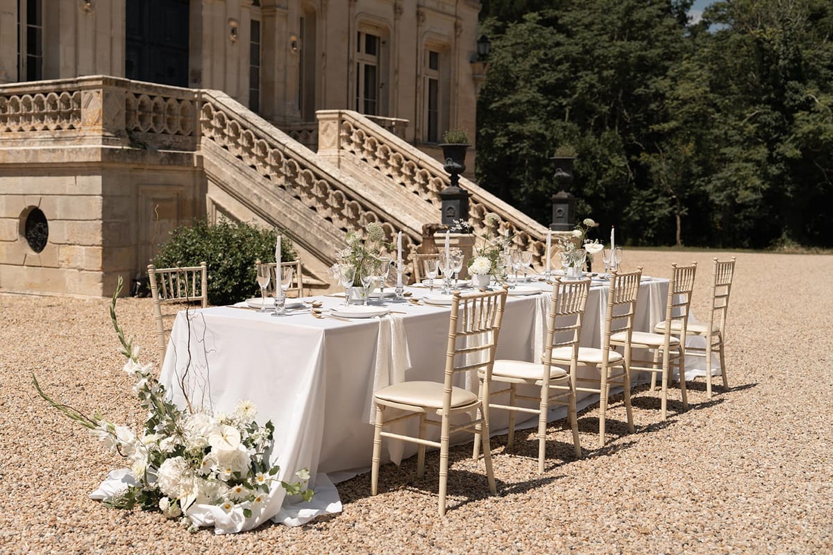 Wedding reception table setting outdoors