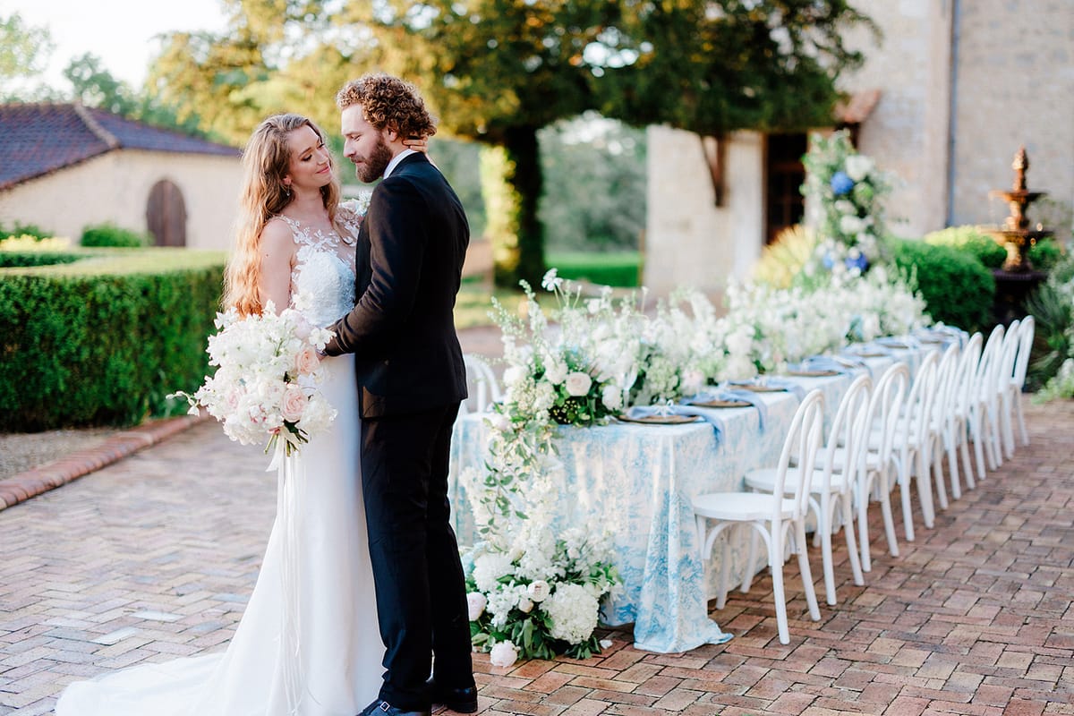 Powder Blue and Ivory Crepe at Chateau Trieux, Nouvelle-Aquitaine