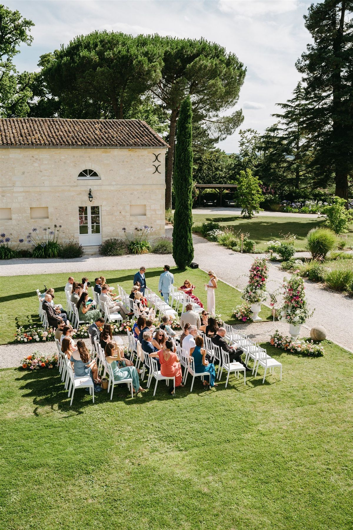 Wedding ceremony setup with white roses