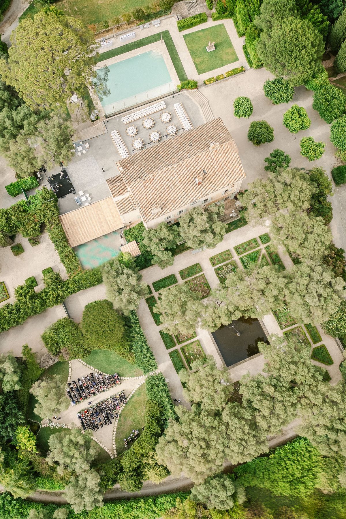 Wedding ceremony setup in a garden