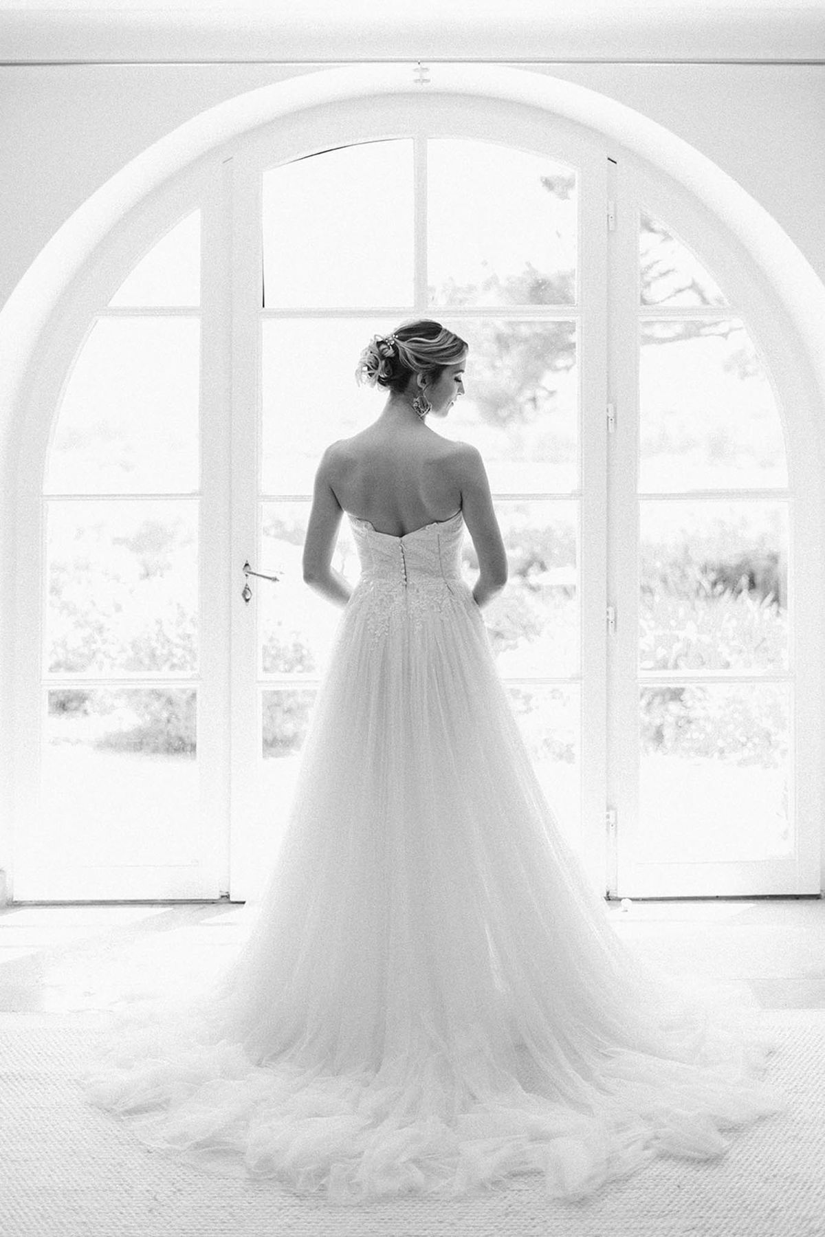 Black and white photo of bridal portrait