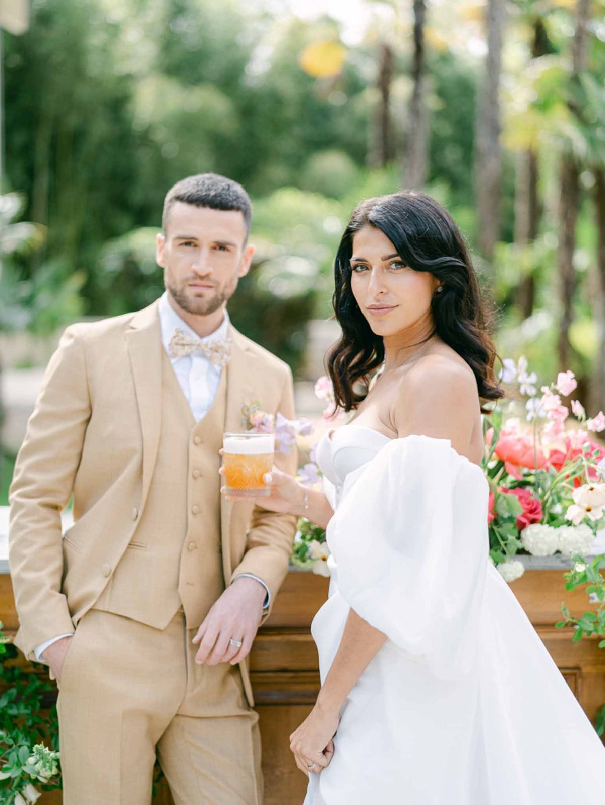 Wedding cocktail hour in a garden