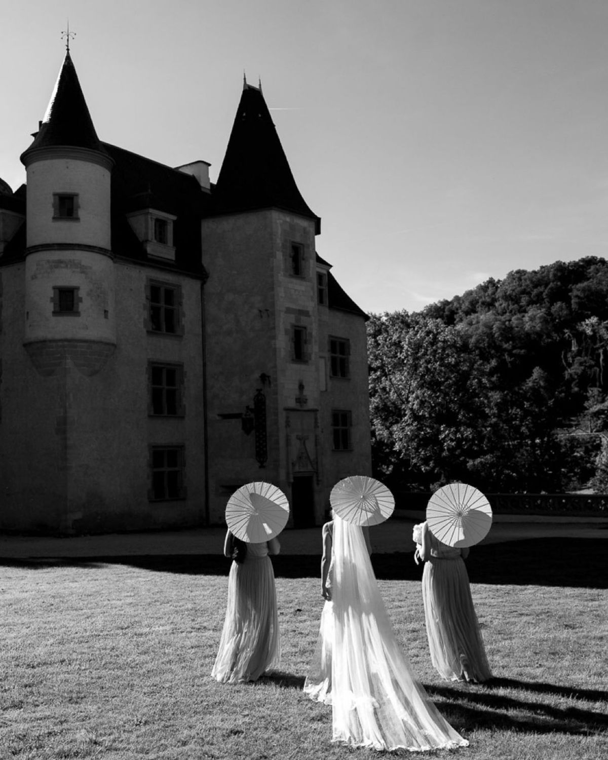 Black and white photo of bridal party