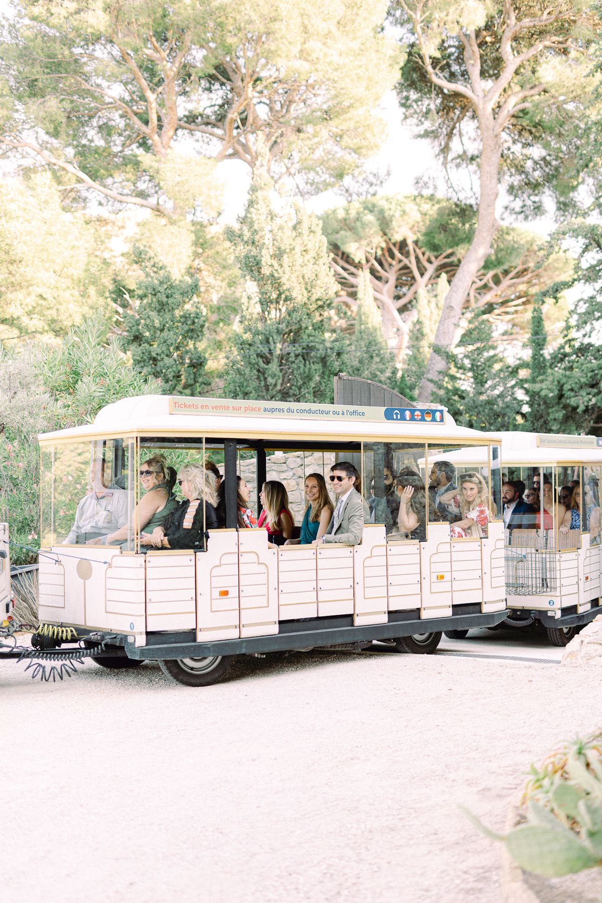 Chateau Cassis Olya white train guests inside riding