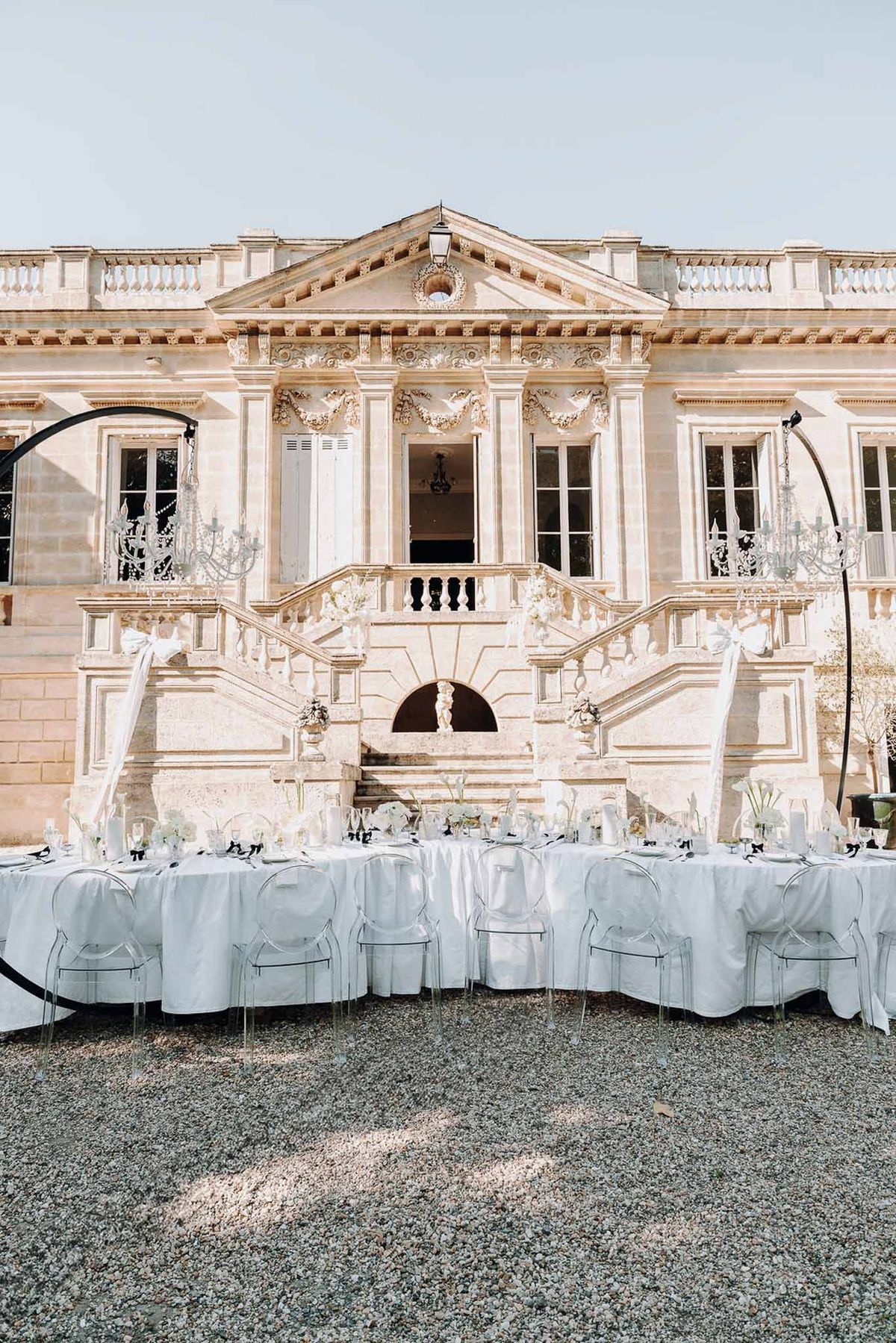 Black and white photo of wedding reception table setting