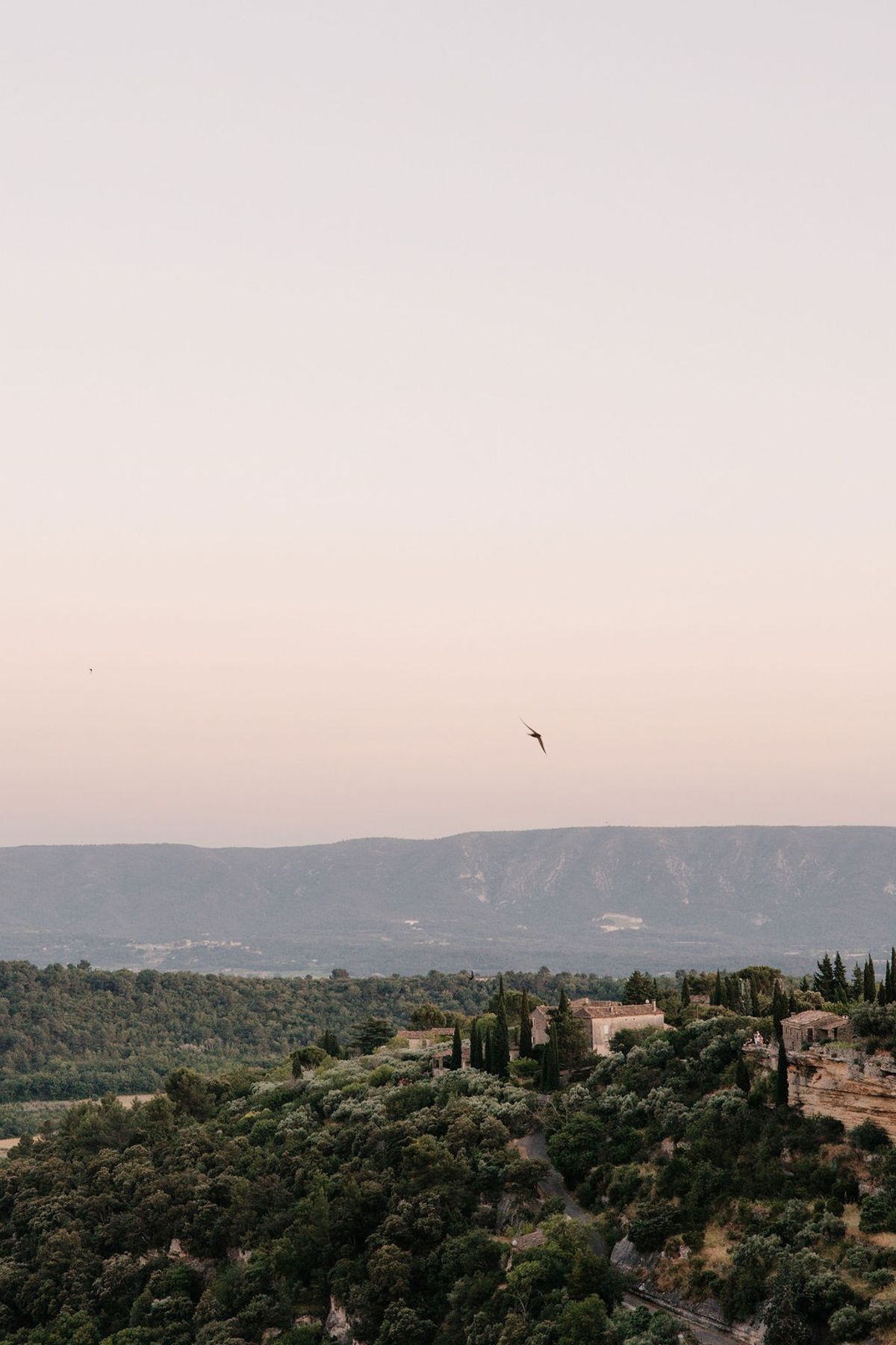 Swifts and Luberon valley sunset at Airelles Gordes La Bastide, Provence