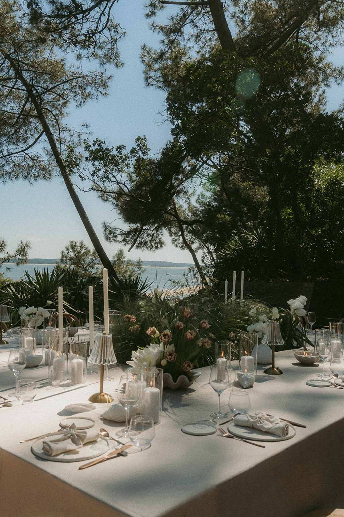 Wedding reception table setting with peonies