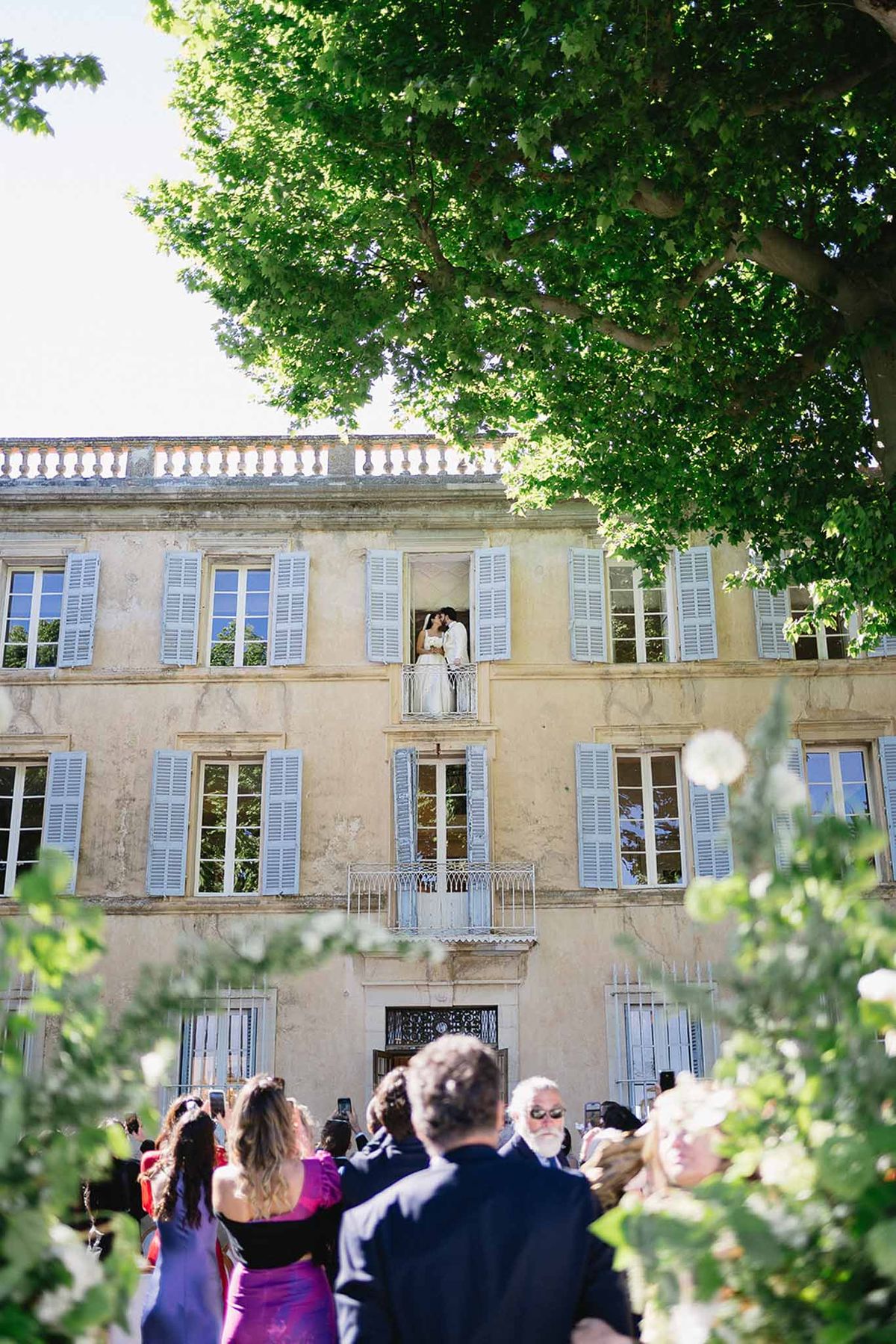 Bride and groom kissing