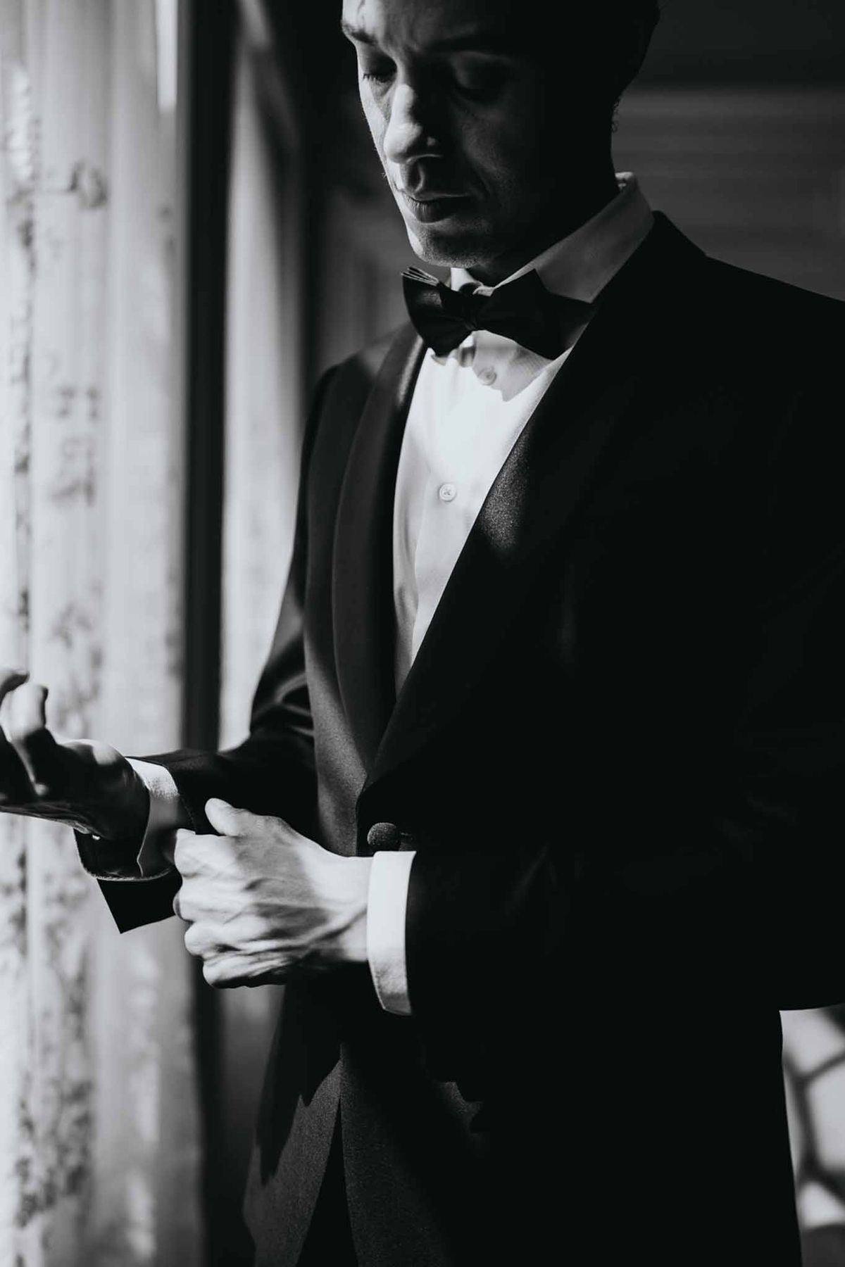 Black and white photo of getting ready