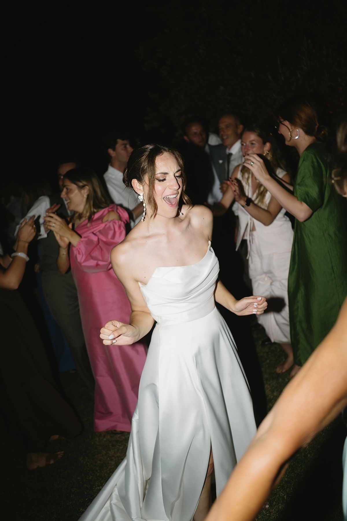 Bride dancing at night reception at Les Domaines de Patras, Provence