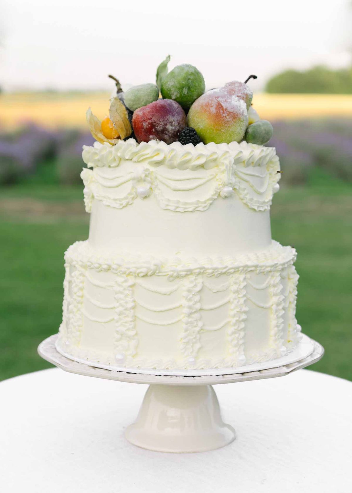 Wedding cake with white roses