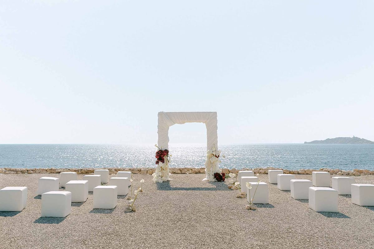 Wedding ceremony setup with white roses