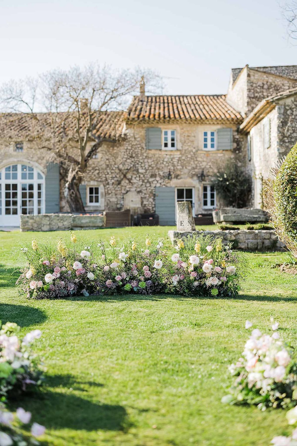 Wedding ceremony setup in a garden