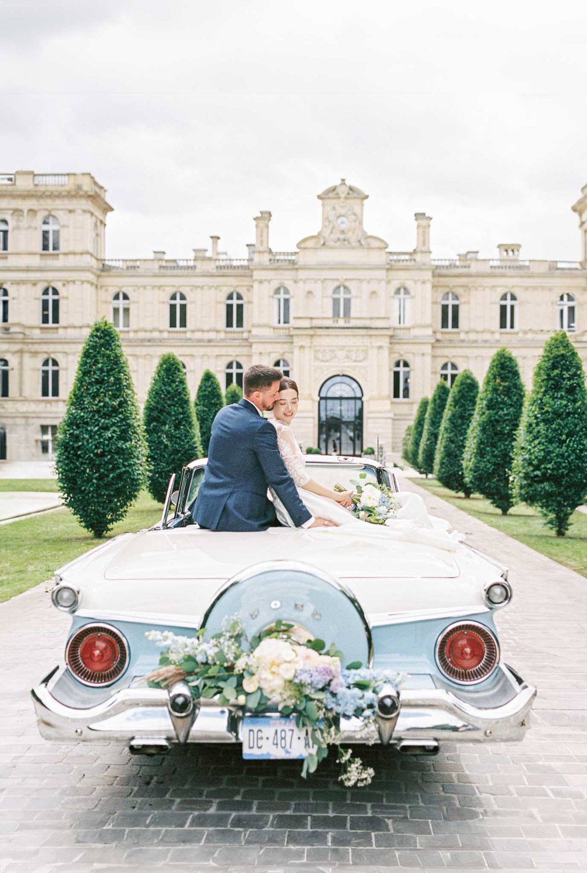 Bride and groom kissing