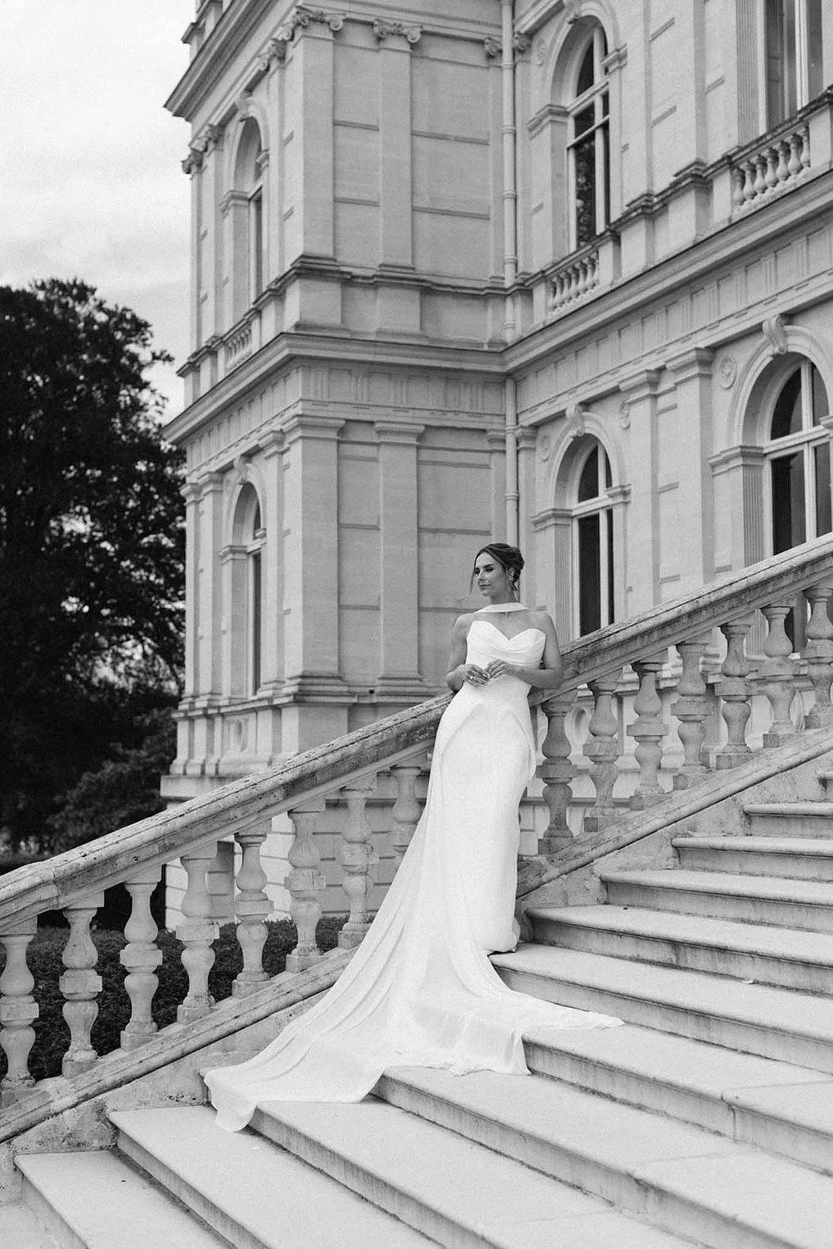 Black and white photo of bridal portrait