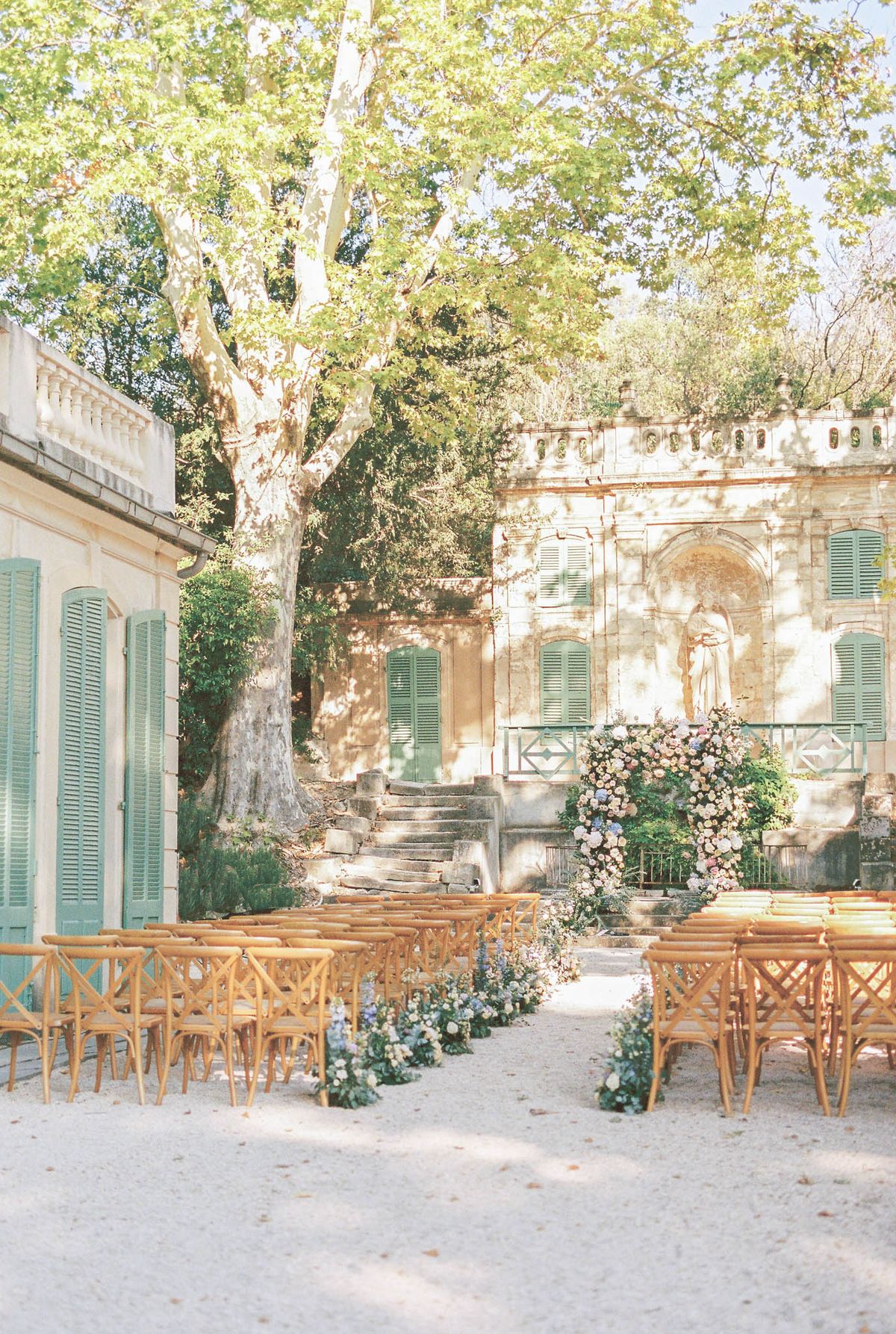 Wedding ceremony setup with white roses