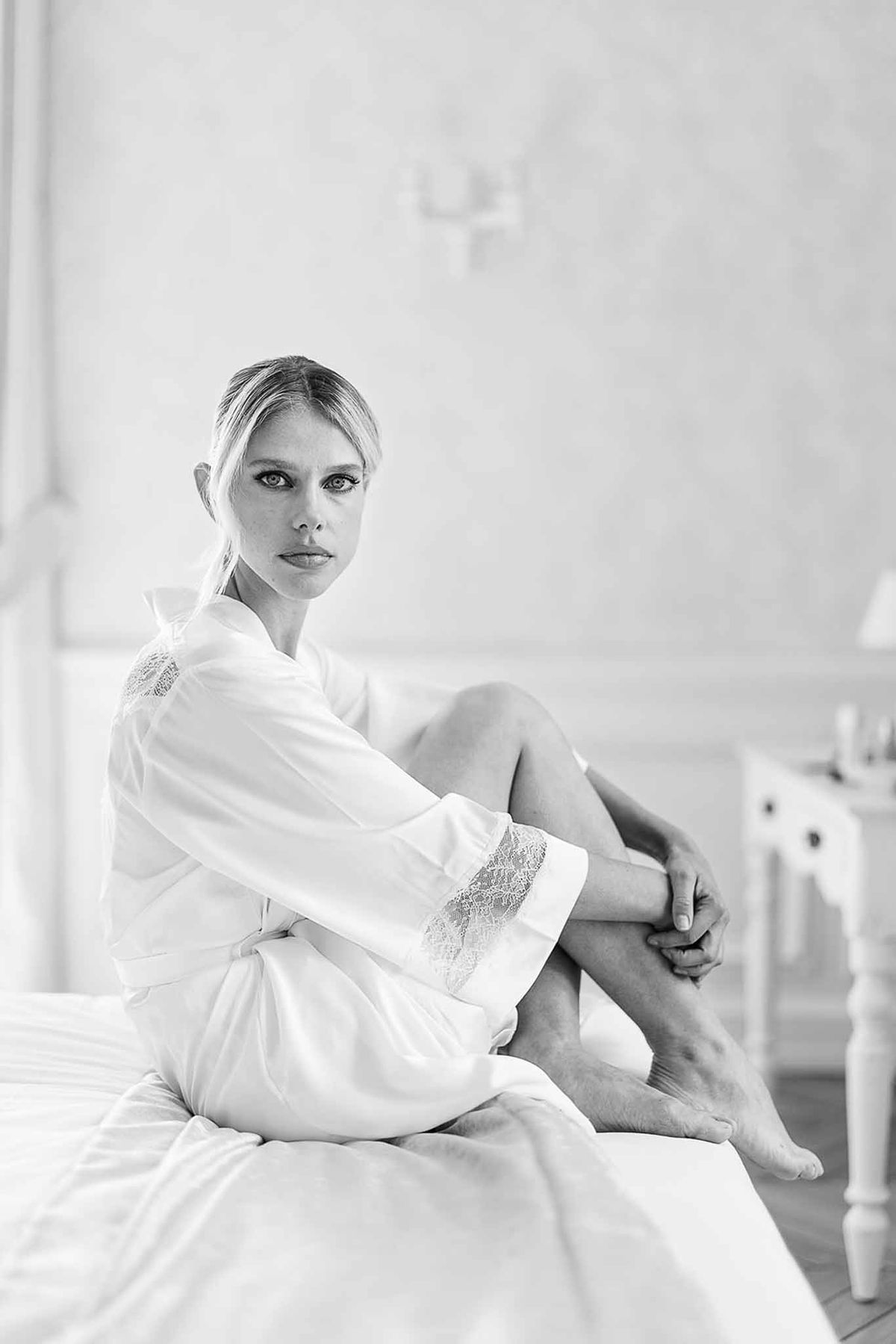Black and white photo of bridal portrait