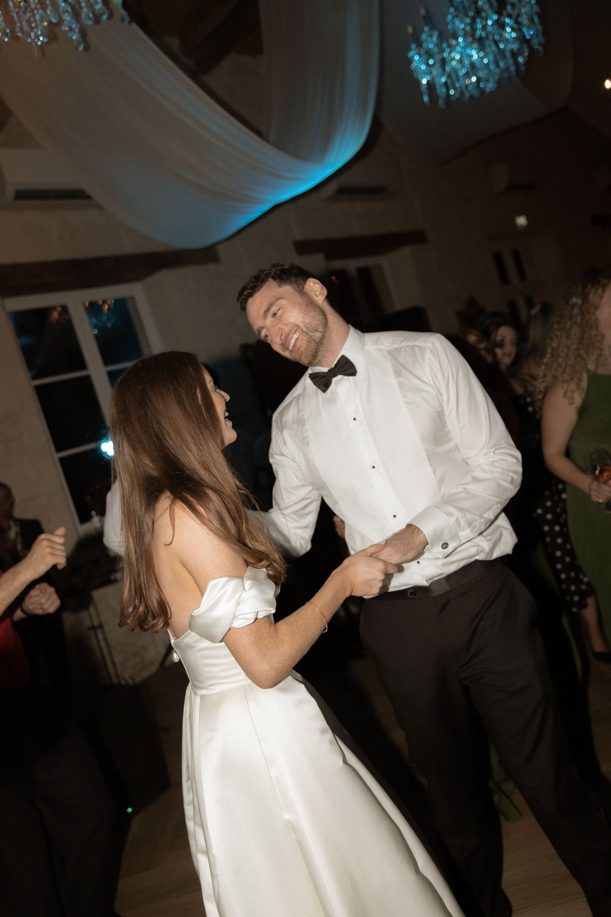 Bride and groom first dance on the dance floor at Chateau Gassies, Nouvelle-Aquitaine