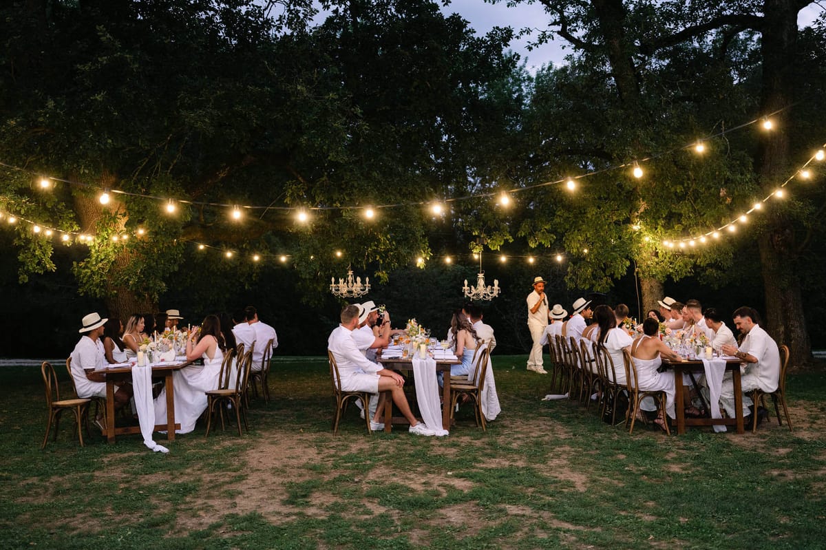 Reception at Domaine le Castelet welcome dinner — Lisa and David
