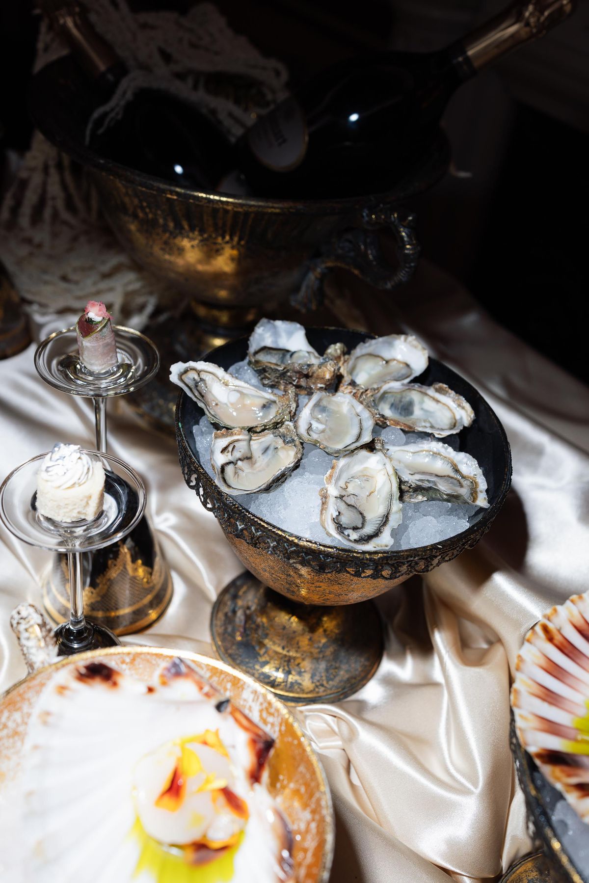 Oysters displayed on ice at the reception