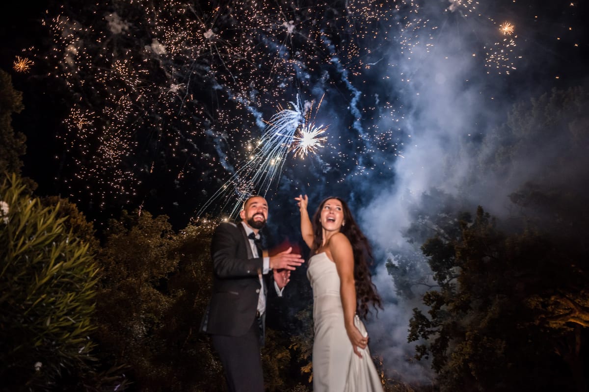 Bride and groom portrait in a garden