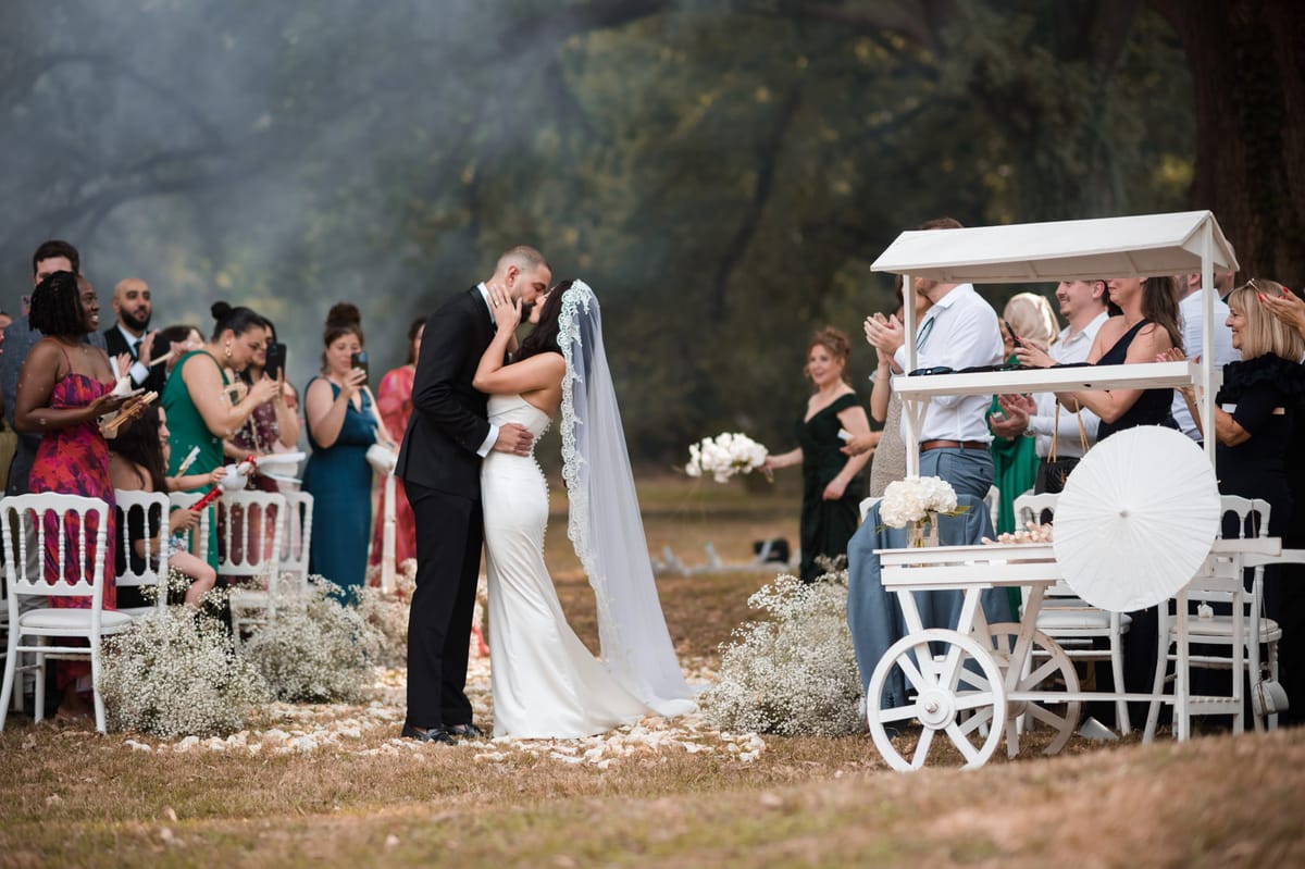 Wedding ceremony with white roses