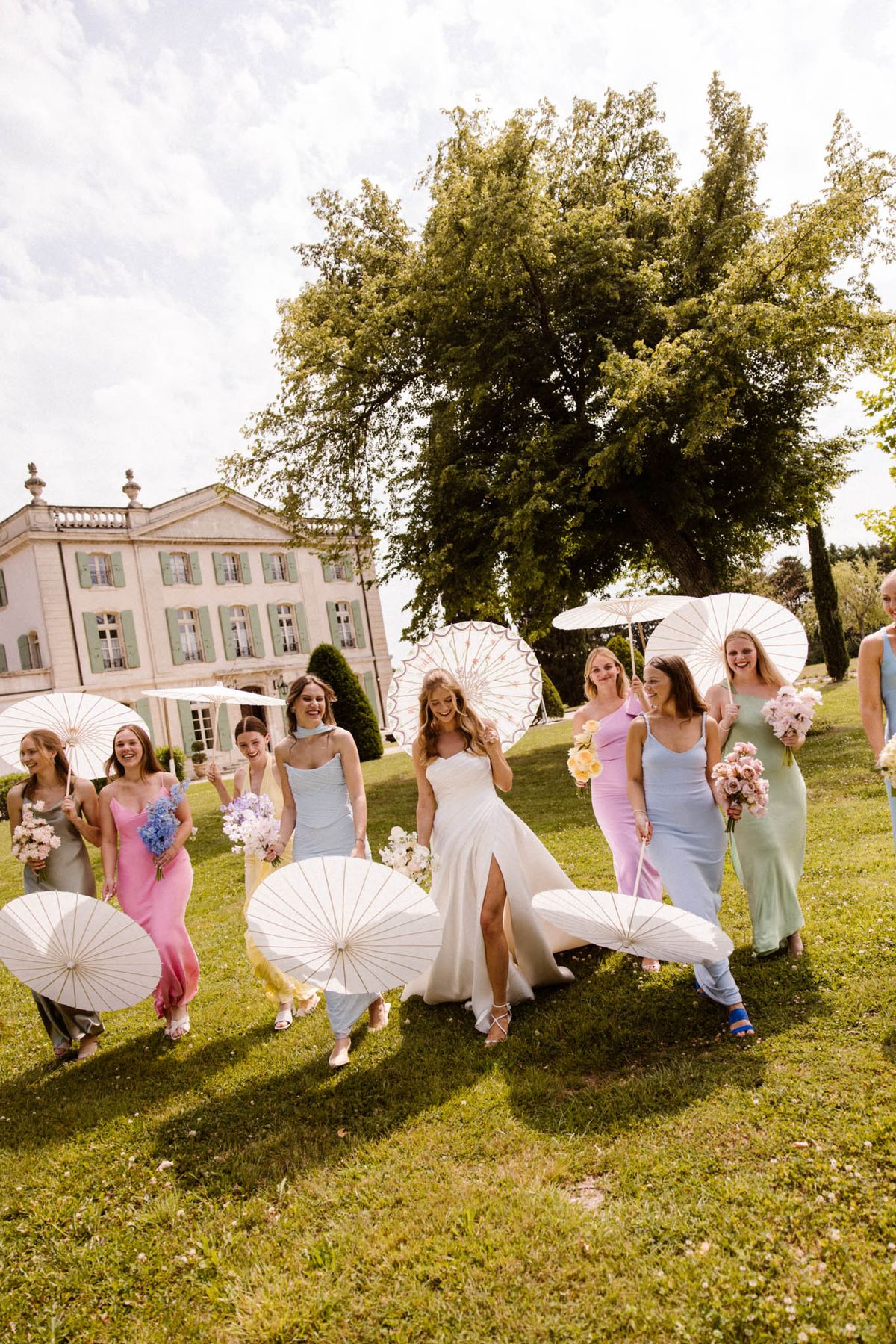 Wedding reception in a garden with white roses