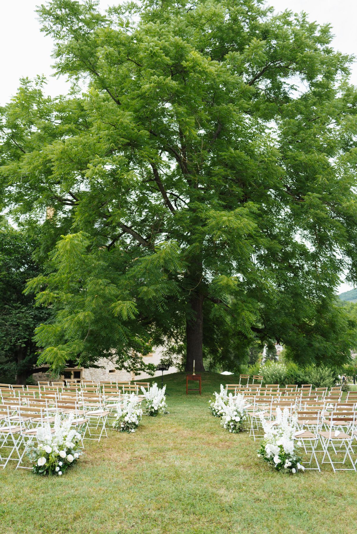 Wedding ceremony setup with white roses