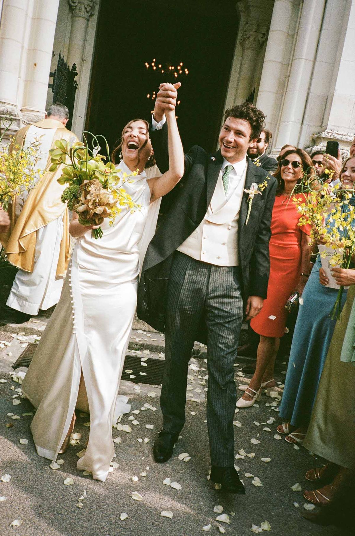 Wedding ceremony in a chapel with white roses
