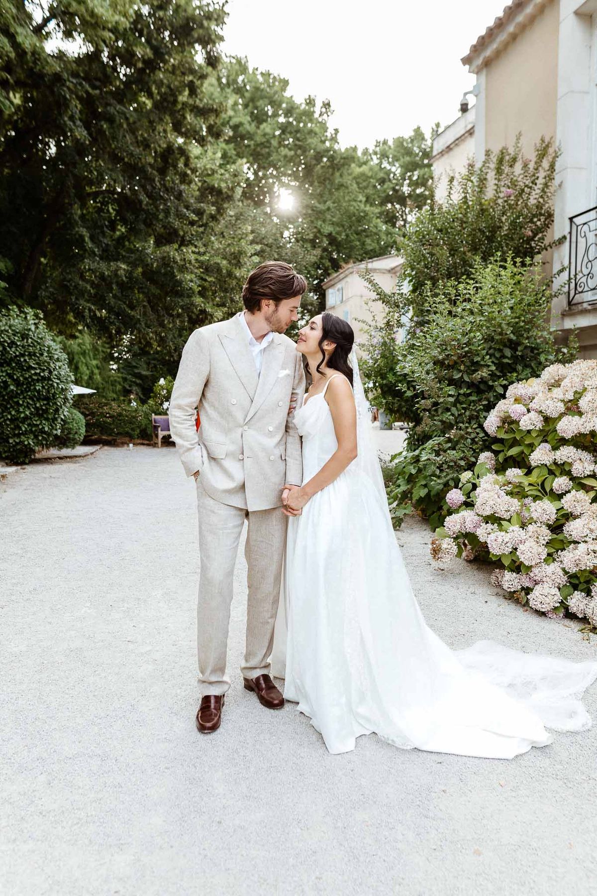 Bride and groom kissing