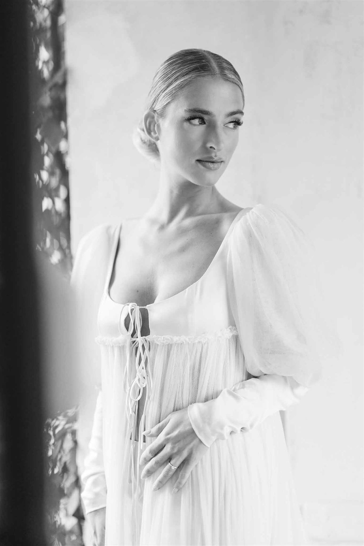 Black and white bridal portrait at Chateau de Villette