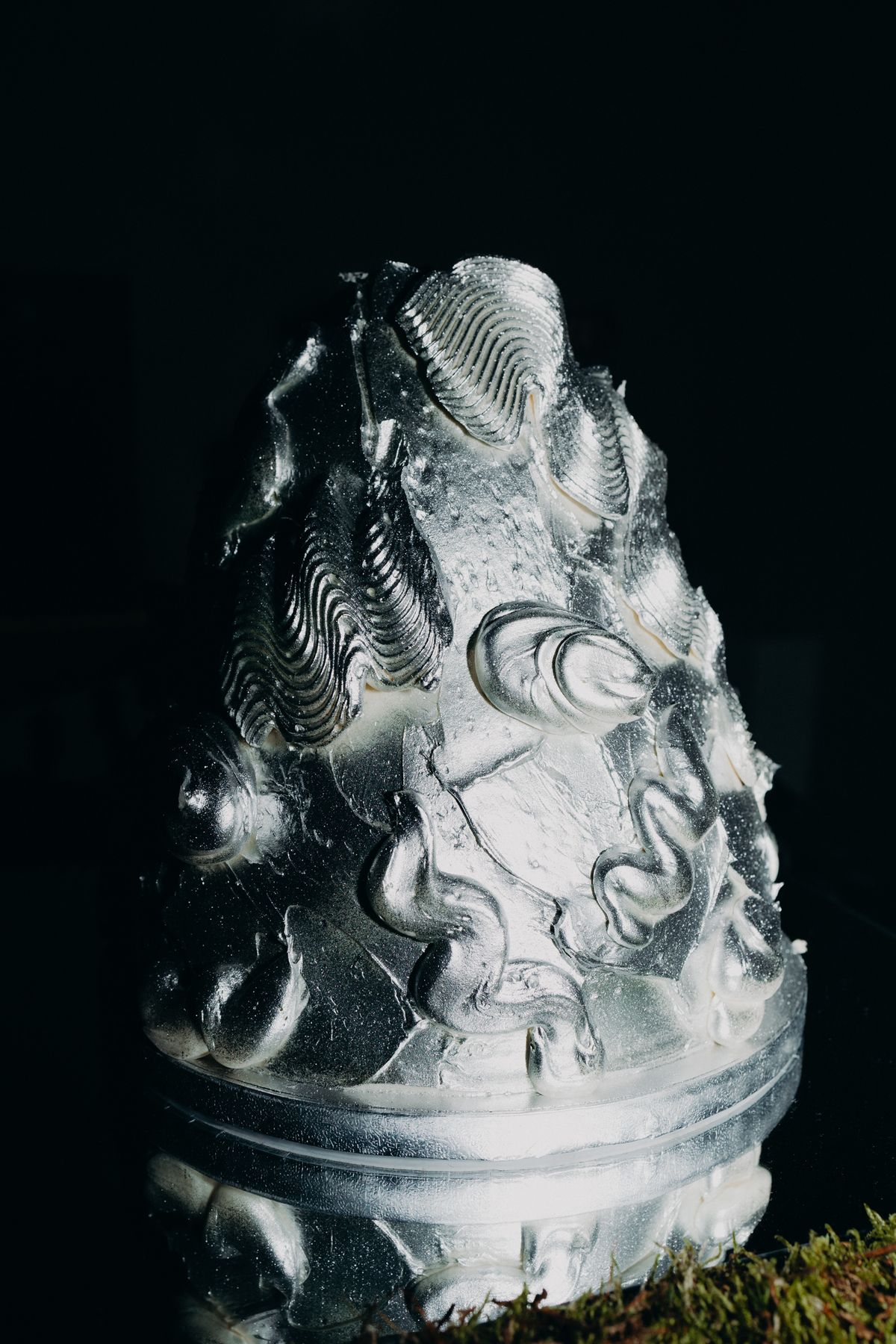 Sculptural silver wedding cake