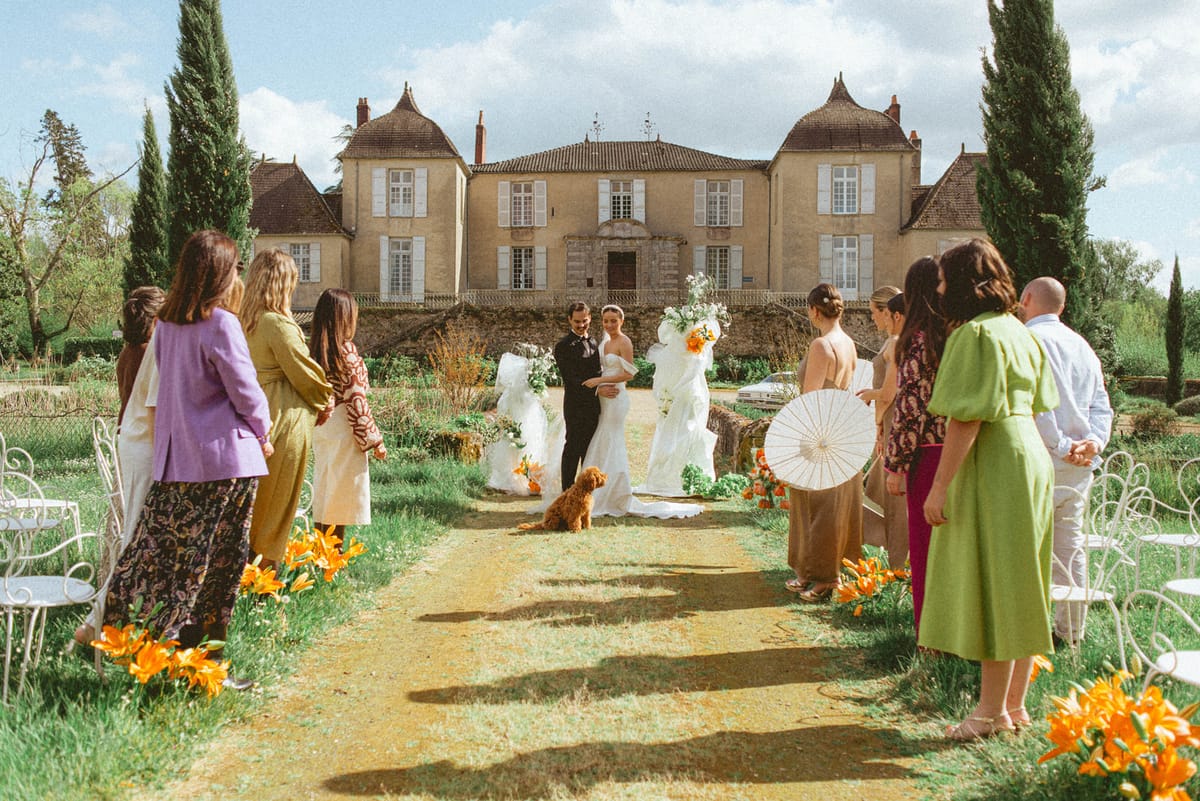 Ceremony with dog at Chateau de Campet