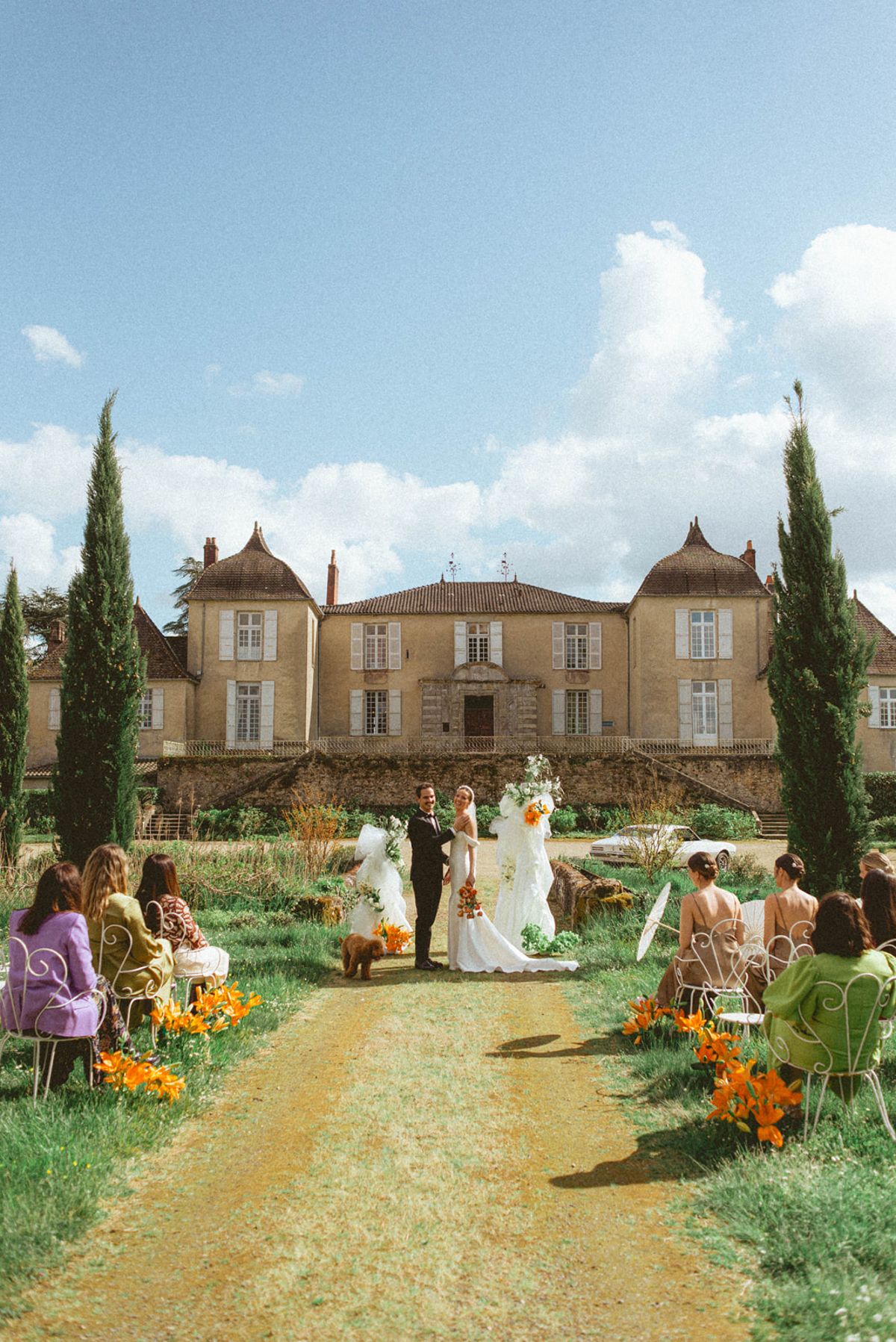 Full ceremony view at Chateau de Campet