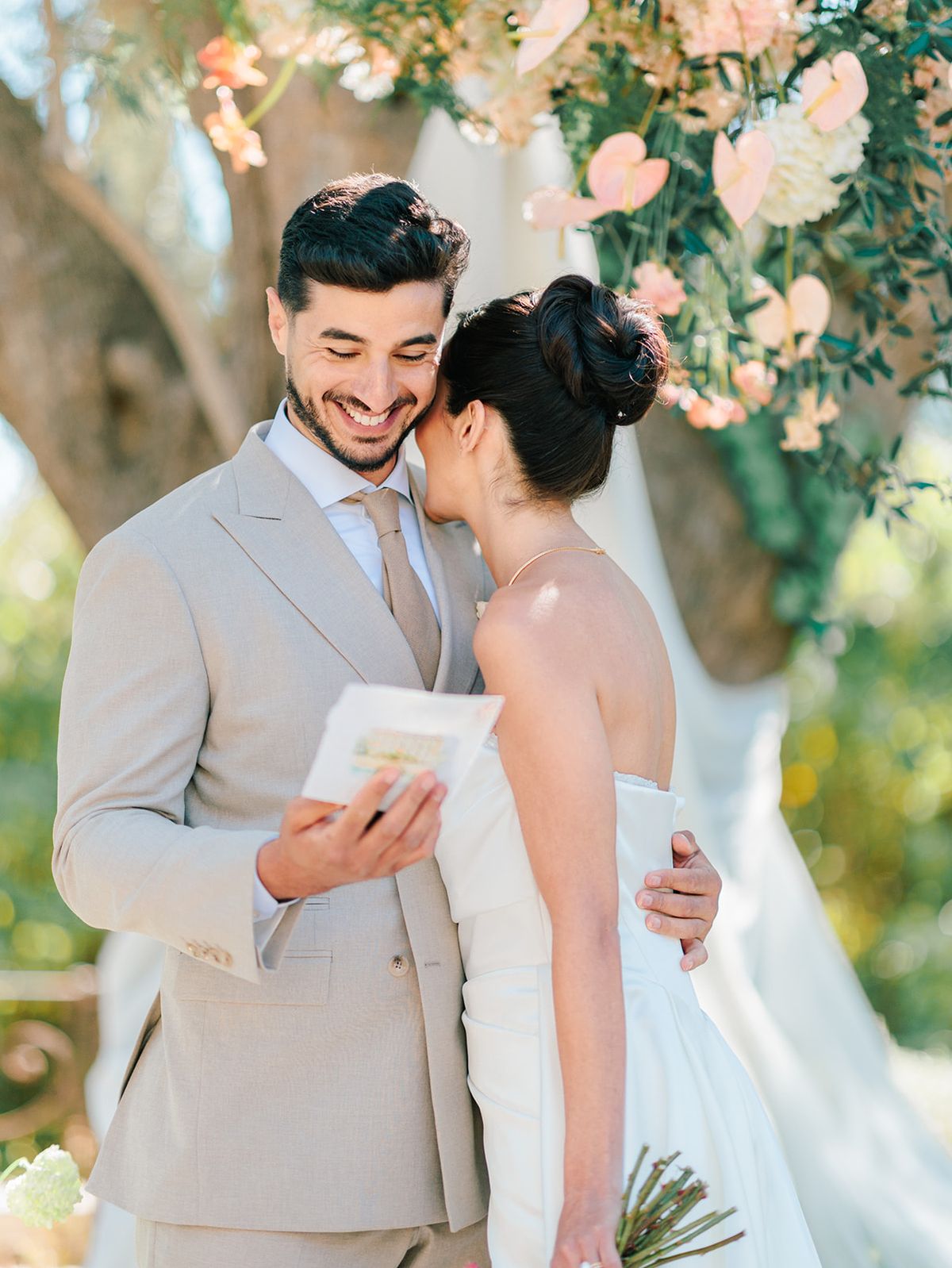 Bride and groom reading their vows