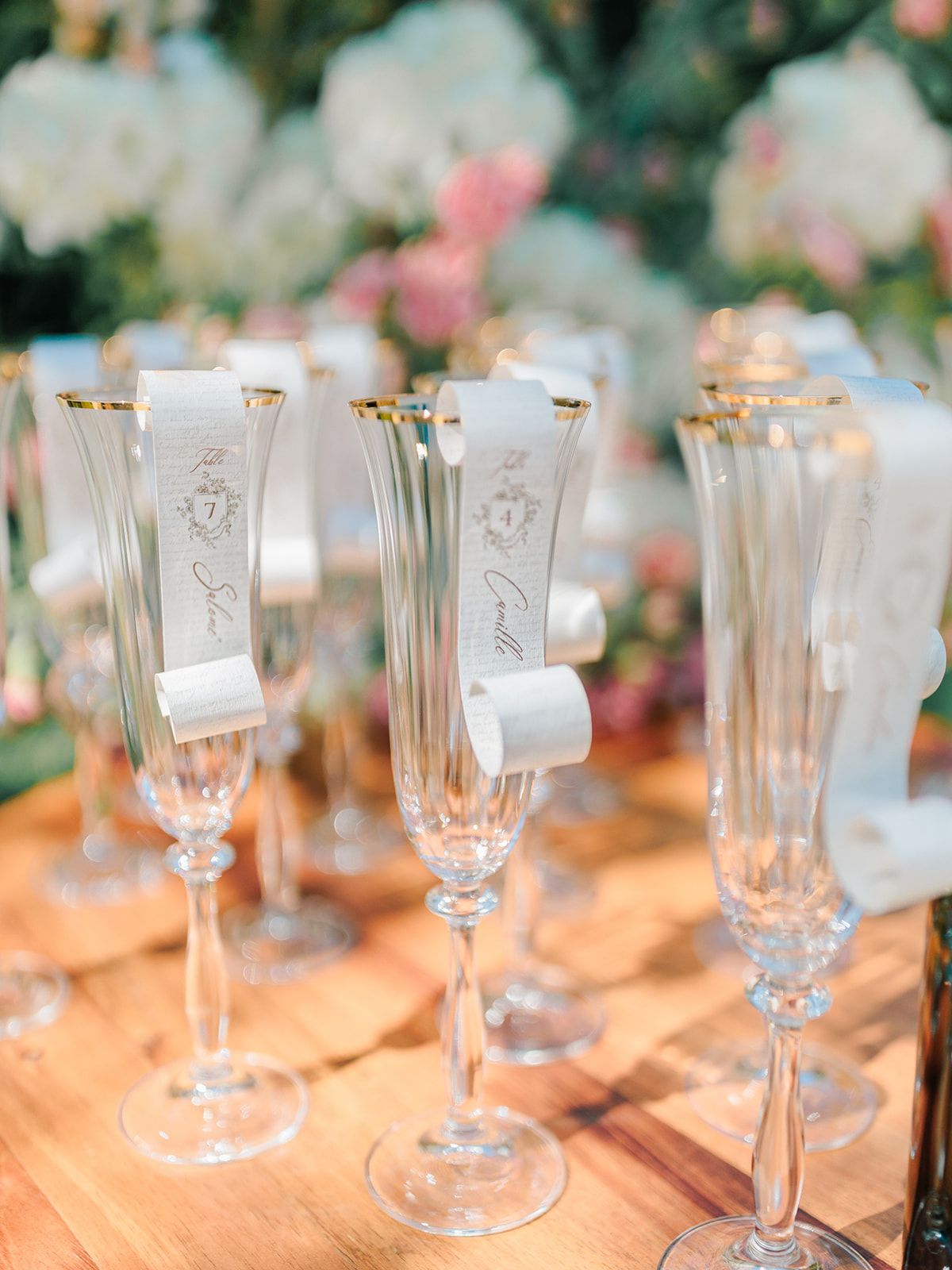 Monogrammed champagne flutes ready for the toast